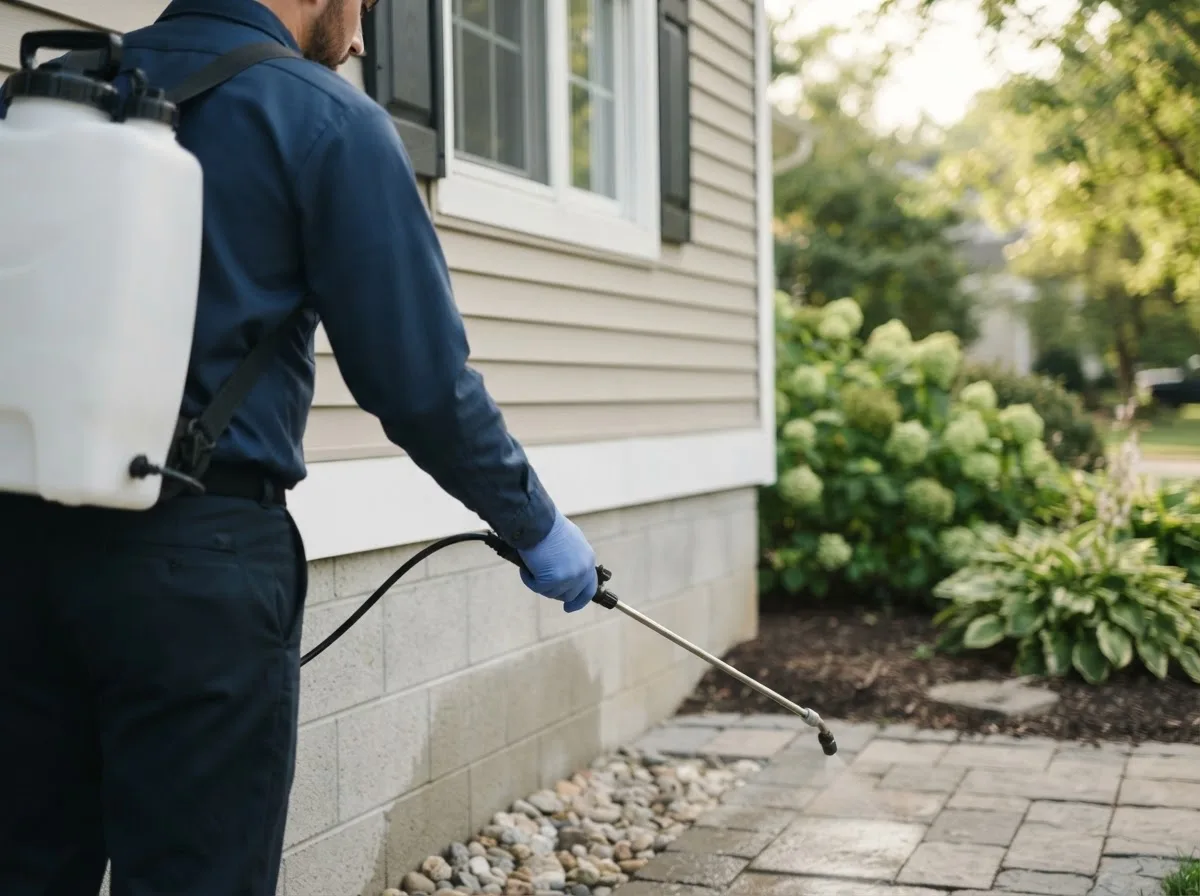 Pest control technician inspecting a home in Leominster, MA